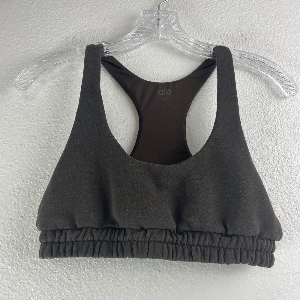 Alo‎ Yoga Brown Racerback Sweatshirt Sports Bra Womens Small Gym Workout Lounge